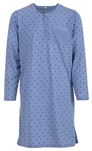Lucky Herren Nachthemd Langarm Rundhals Schlafshirt Knöpfe Grafik Brusttasche Druck