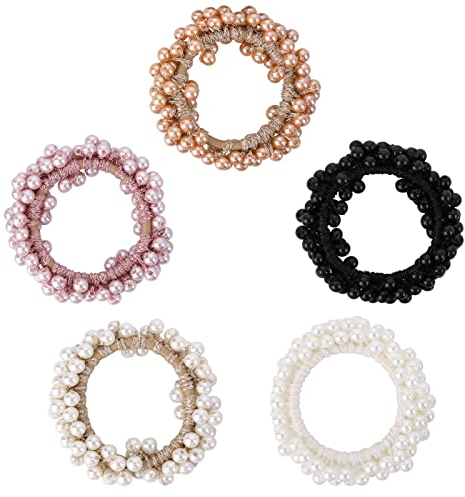 5 Stücke Haargummi Scrunchie Perle Stirnbänder Mode Damen Haarschmuck Stretch Stirnbänder Perlen Haarseil Haargummis Mädchen Scrunchies Zopfgummi Damen