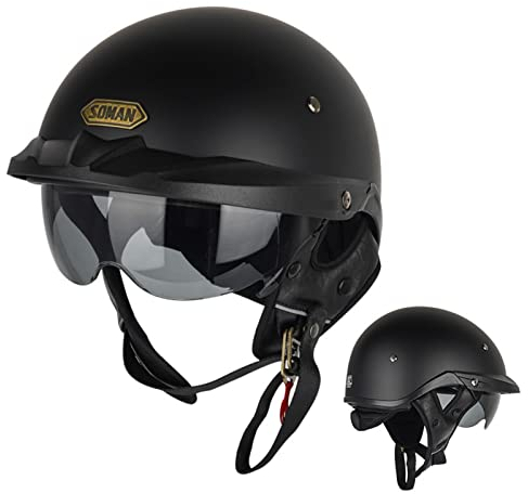 Halbhelme Motorradhelm Halbschalenhelm ECE Genehmigt Brain-Cap Offenem Helm Scooter-Helm Mit Eingebautem Visier Retro Jethelm Halbschale Roller-Helm Für Herren Damen C,XXXL