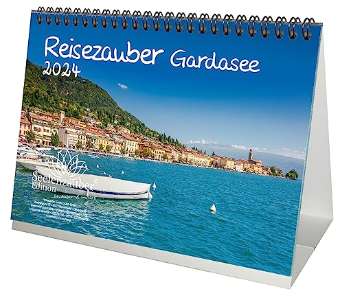 Reisezauber Gardasee DIN A5 Tischkalender für 2024 Italien Strand Urlaub - Geschenkset Inhalt: 1x Kalender, 1x Weihnachtskarte (insgesamt 2 Teile)