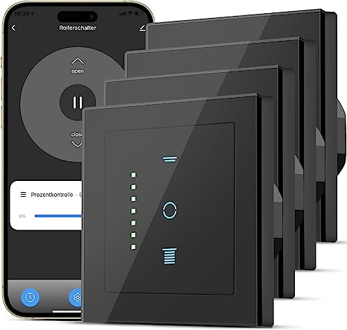 CURRYSMARTER WLAN Rollladenschalter, [6 Gen] Jalousien Schalter mit steuerbarer LED, Smart Rolladen Zeitschaltuhr benötigt Nullleiter, Rolladensteuerung kompatibel mit Echo Alexa/Google, 4 Stücke