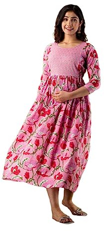 MAGHMAWomen's Maternity Dress Kurti for Pregnancy Women with Breastfeeding Dress with Floral Maternity