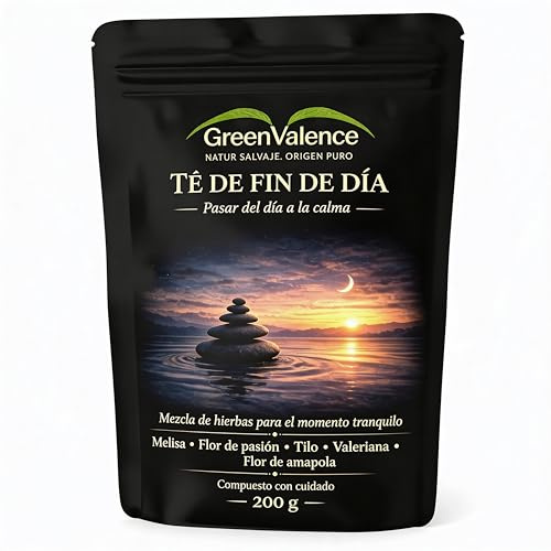 GreenValence Infusión de Hierbas para la Tarde - Mezcla de Melisa, Pasiflora, Flores de Tilo, Valeriana y Amapola - Hierbas Sueltas Aromáticas - Idea de Regalo (200 g)
