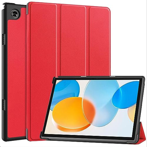 GIOPUEY Funda Compatible con Teclast M40/M40 Pro/P20S/P20 HD, Piel Carcasas, Plegable Funda con Soporte, Protección 360° - Rojo