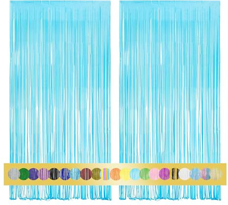 2 Stück Lametta Vorhänge Blassblau Glitzer Hintergrund Dekoration Folien Fransen Silvester Geburtstag Hochzeit Partydeko Luftschlangen Deko für Disco Party Hochzeit Party Dekoration Neujahr