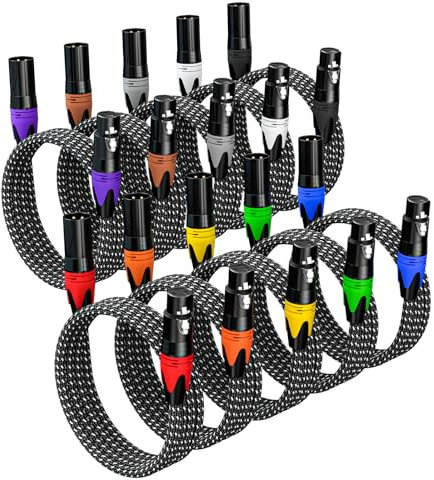 GeoHN.G XLR Cables, 1M 10 Pack, 3-Pin Balanced Shielded XLR Speaker Cable, Male to Female Balanced Mic Patch Cord