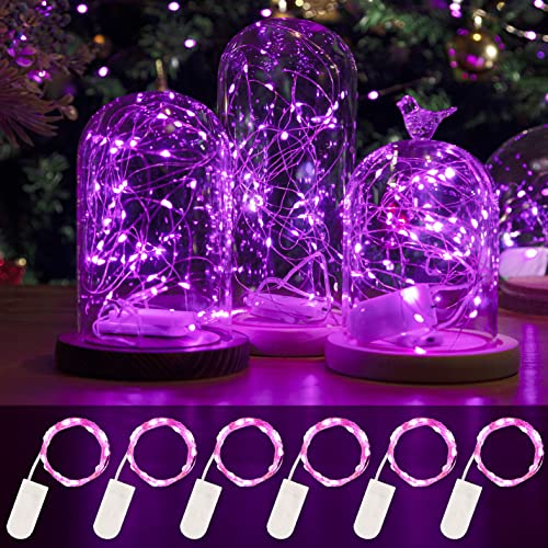 6 Stück LED Lichterkette Batterie Betriebe, 2M 20LEDs Rosa Mini Lichterketten Silber Kupferdraht Batteriebetrieb, LED Beleuchtung Batteriebetrieben Deko für Flasche, Urlaub,Weihnachten Deko