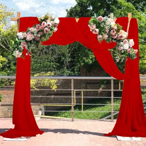 2 pannelli in chiffon rosso tende da soffitto 6,2 m arco di nozze drappeggio tessuto rosso puro chiffon tessuto drappeggio esterno pergolato festa cerimonia palcoscenico decorazione di nozze