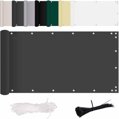 MENGH Balkon Sichtschutz Ohne Bohren Wind-und UV-Schutz, 160g/m², Mit Montagezubehör, 100% Polyester, für Balkon geländer,Terrasse & Garten - Anthrazit 120x400cm