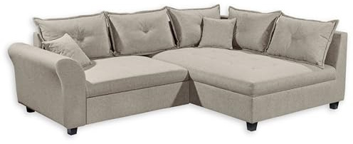 Stella Trading Liz Ecksofa mit Schlaffunktion in Sand - Modernes Schlafsofa in L-Form für Ihr Wohnzimmer - 252 x 87 x 175 cm (B/H/T)