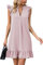 Famulily Damen Sommer Kurze Kleider Lässig Ärmellos V Ausschnitt Sonnenkleider Urlaub Flowy Strandkleid Rosa L