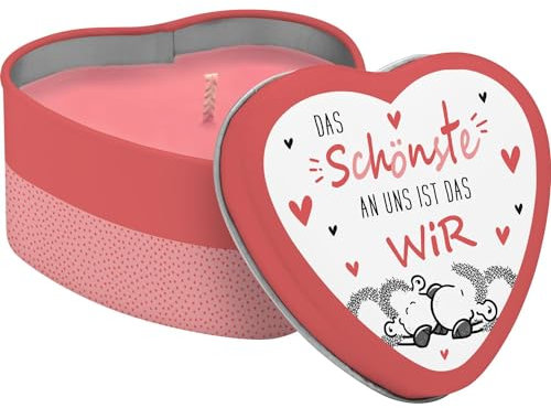 Sheepworld Herzkerze mit Motiv Das Schönste | Duftkerze in Herzdose aus Blech, Sojawachs, Vanille-Duft, 7,2 cm x 7 cm x 3,5 cm | Geschenk Liebe, für Verliebte, Valentinstag | 73790