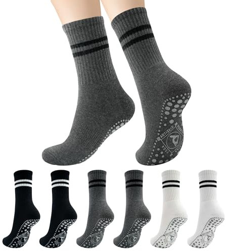 HYCLES Yoga Socken Anti-Rutsch-Socken 3 Pair Stoppersocken für Damen Rutschfeste Griffsocken für Yoga, Pilates, Tanz, Barfuß, Trampolin, Zuhause, Krankenhaus M
