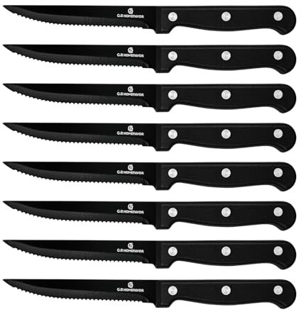 G.a HOMEFAVOR Messerset- Scharfe Küchenmesser Set - 8-tlg Steakmesser Schwarz, Edelstahl Messer Set