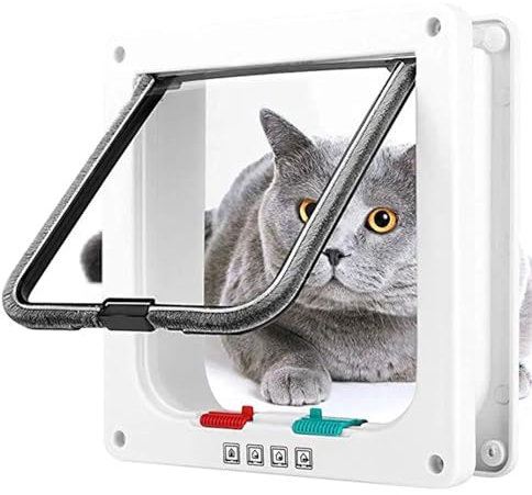 Puertas Cachorros,Puerta para Gatos,Gatera con Microchip,Puerta para Gatos con Microchip,Gatera para Mascotas Pequeño,Gatera para Gatos,Ventana Gato Magnética con Bloqueo Giratorio de 4 Vías (M)