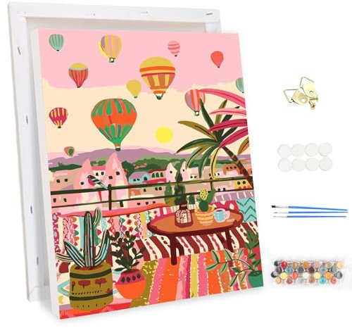 MEIYUDA Peinture par Numero Adulte avec Cadre Montgolfière, DIY Kit Peinture, Pinceaux Peinture de Dessin de Pigment Acrylique, Loisirs Créatifs Adultes Decoration Maison Cadeau 30x40cm