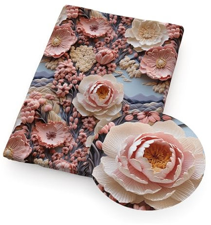 BrightGlow 3D Blumen Gedruckt Stoff Blumen Stoff Meterware Stoff Zum Nähen Dekorationsstoff Stoff mit 3D Blumen Bunter Retro-Dekostoff Blumen Pflanzen Stoff für DIY Handgefertigte Nähen #11 100X145cm