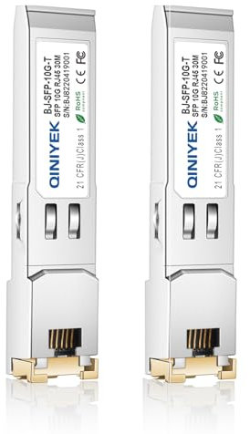 QINIYEK Lot de 2 modules SFP+ vers RJ45 10 Gbase-T en cuivre avec puce RTL8261N compatible avec Cisco, Meraki, Ubiquiti, TP Link, Supermicro, Netgear, Broadcom et plus encore, jusqu'à 30 mètres