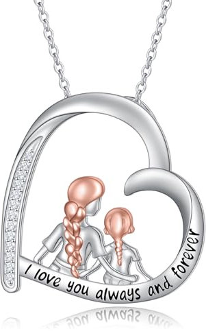 HOOHWE 925 Sterling Silver Mother and Daughter Love Heart Pendant Necklace for Women Mother's Day Jewelry Gifts for Mom Daughter Wife
