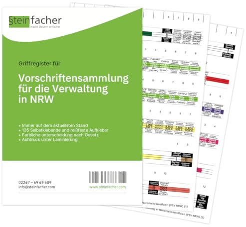 Steinfacher Griffregister für VSV-NRW – Vorschriftensammlung der Verwaltung in Bayern - 135 bedruckte Aufkleber (mit Folien)
