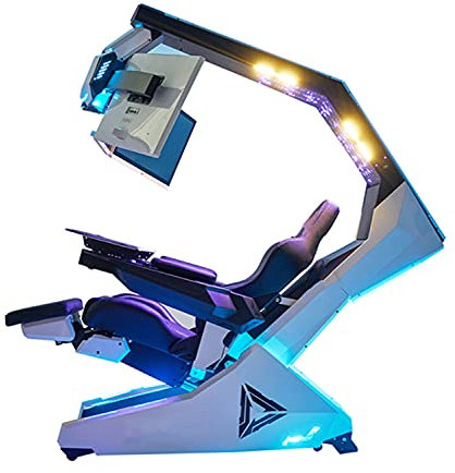 Ergonomic High Back Gaming Chair with Lumbar Support and Adjustable Backrest for Home Office Computer Desk Swivel Racing Game Chair with Tilt Lock and RGB Ceiling Lights for Triple Monitor S