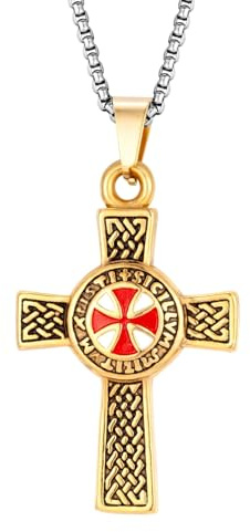 Herren Rotes Kreuz Ritter Tempelritter Anhänger Silber Gold Titan Stahl Halskette Freimaurer Symbol Schmuck
