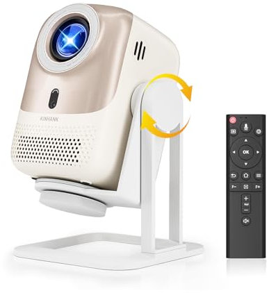 Beamer【Autofokus/Trapezkorrektur】 4K unterstützt, 1080P FHD, 450ANSI Smart Tragbarer Beamer mit Android OS, WiFi6 Bluetooth 5.2, 360° Drehbar Projektor für Smartphone, TV Stick, PS5, Heimkino/Outdoor