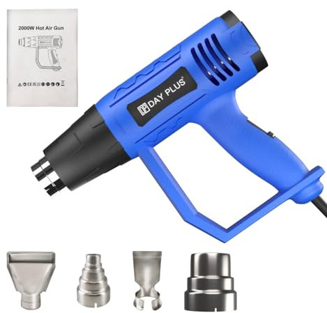 Heat Gun, 2000W Professional Hot Air Gun Kit Dual Temperature Settings Double Heating Wire 60℃-600℃ Fast Heat,Overload Protection,4Nozzles for Paint Stripping, Car Film,Shrinking PVC,Crafts,Blue