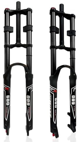QHIYRZE Downhill Mountain Bike Suspension Fork 26 27.5 29 Inch Double Shoulder Air Fork Travel 150mm 1-1/8 Straight Front Fork Rebound Adjustale With Lockout Disc Brake QR,for DH/XC/AM(Black,29'')