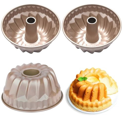 BAIFULAI Lot de 3 mini moules à kouglof - 10,8 cm - Ronds - Avec revêtement antiadhésif - Mini moules à kouglof en acier robuste - Pour kouglof, gâteau, muffin, cupcake (doré)