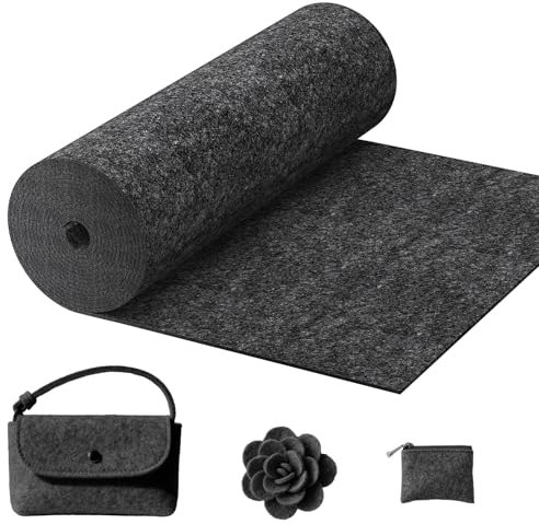 PWGHWG Filzrolle Filzstoff, Filz Meterware 30 cm × 300 cm Bastelfilz 3mm für DIY Filzunterlage Taschenfilz Patchwork Nähen Stickfilz, Polyester Filzmatten zum Zuschneiden (Dunkelgrauen)