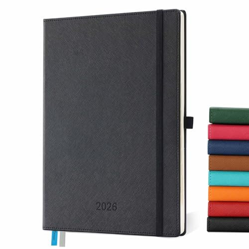IN-LUXPRO Kalender 2026: A4 Buchkalender 29x21,7cm Terminplaner 1 Woche 2 Seiten 2026 Wochenplaner Notizbuch,12-Monate(Jan.- Dez.) mit 100GSM Papier & Stiftschlaufe PU-Leder Schwarz