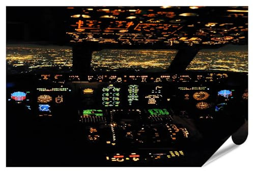 islandburner XXL Bild Poster Cockpit Bei Nachtflug Ueber Der Stadt Lichter Premium Bilder Fotodruck