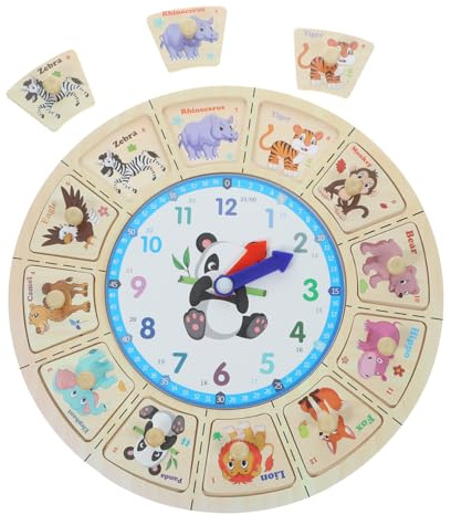 YARNOW Holzuhr Zum Uhrzeitlesen Lernen Cartoon-Uhr Für Junge Mädchen Tragbares Zeitlernspielzeug Aus Robustem Holz Lernuhr Für Kleinkinder