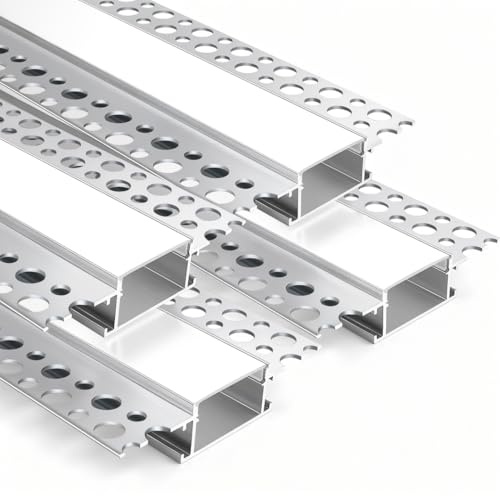 LEDLightsWorld Putz Aluminium LED Profil für 20mm LED Streifen, 4er Set 3,3 ft/1 m mit Milchiger Abdeckung, Trimless Putzkanal Trockenbauprofi für Decke und Wand