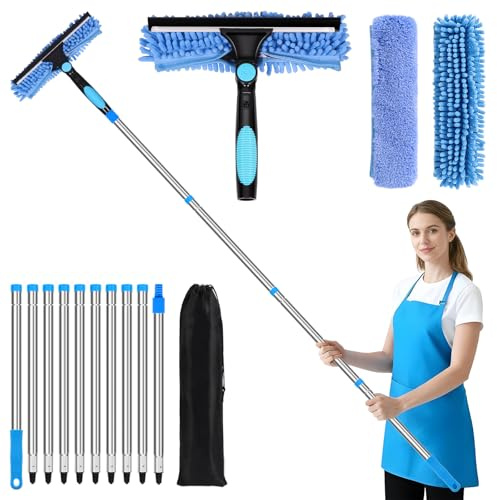 Venuso 3.9M/12.7FT Window Cleaning Equipment, 2 in 1 Extendable Window Cleaning Pole Window Squeegee Cleaner Kit for high Windows, Solar Panels, Car