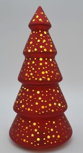 1 Deko-Baum rot mit kleinen ausgestanzten Sternen LED mit Timer 25 cm