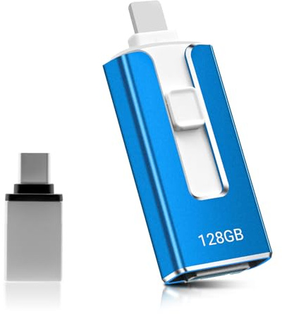 USB Stick 128GB für Phone,4-in-1 Speicherstick für iPhone/iPad/Android/PC,USB 3.0 Memory Stick High Speed Flash Laufwerk,schnelle Übertragung Photostick,Backup Fotos Videos,Blau