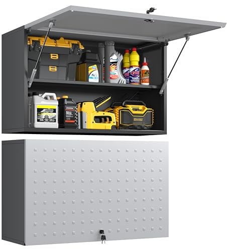 TIMELESS PIECES Hängeschrank Metall Abschließbar Werkzeugschrank Grau | Werkstattschrank Metall Wandschrank mit Verstellbarem Regal Stahlschrank für Garage Werkstatt Badezimmer Küche 50x80x32cm