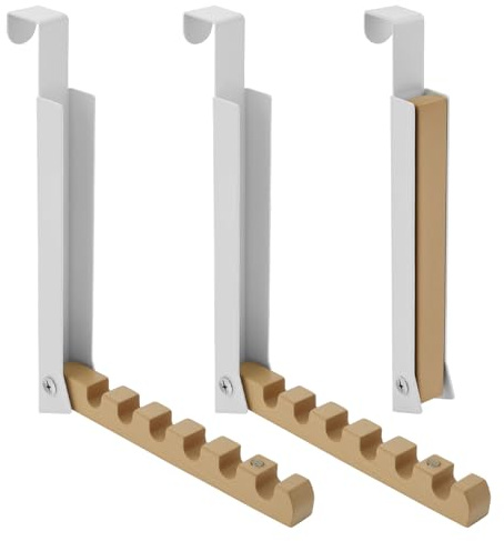 3Pcs Over Door Hanger, Foldable Over Door Hook with 6 Grooves, Metal & Wood Overdoor Coat Hanger Hooks for Bedroom, Clothes, Towel, Hats, Bags