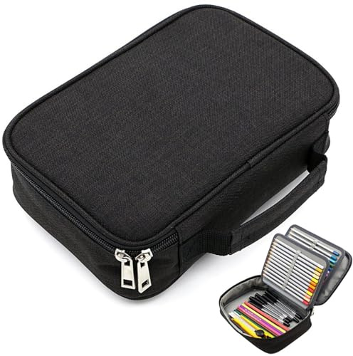 EUREKORA Große Federmäppchen Stiftetasche mit Tragegriff 72 Slot Schlamppermäppchen mit Fächer für Mädchen Jungen Erwachsene Büros und Schulen Schwarz