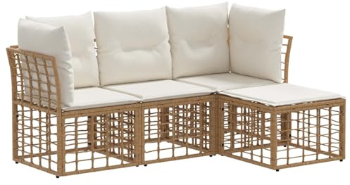 vidaXL Outdoor-Sofagarnitur Natur Polyester, Outdoor Sofa Set, Gartenlounge, modulares Möbel für die Terrasse, wetterfest und gemütlich