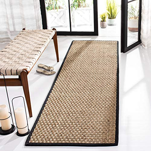 Safavieh Tapis en Fibre Naturelle pour Salon, Salle à Manger, Chambre à Coucher – Collection Fibre Naturelle, Poils Courts, Naturel et Noir, 76 x 244 cm