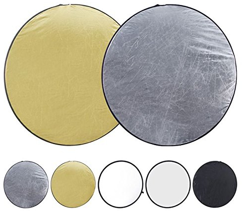 ayex 5 in 1 Faltreflektor-Set mit 4 verschiedenen Reflektoren inkl. Diffusor 80cm Ø 32 & Transport-Tasche Farben Gold Silber Schwarz Weiß