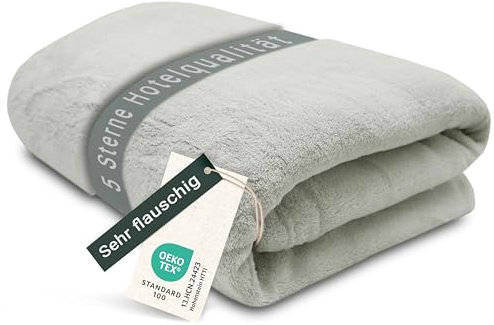 ZOLLNER Kuscheldecke flauschig XXL in 220x240 cm - super kuschelige und warme Sofadecke - waschbar bis 95°C - atmungsaktive Mikrofaser in hellgrau - Hotelwäschequalität - Oeko Tex® Zertifiziert