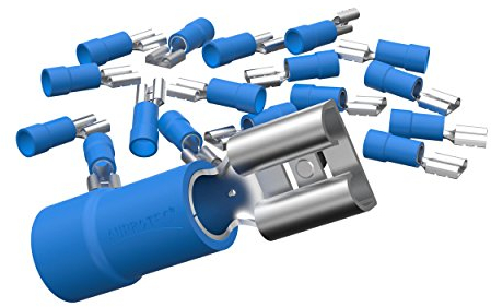 AUPROTEC 25x Flachsteckhülsen 1,5-2,5 mm² blau/Steckbreite 6,3 mm Teilisoliert PVC weiblicher Steckverbinder FDD Kabel-Verbinder aus Messing verzinnt