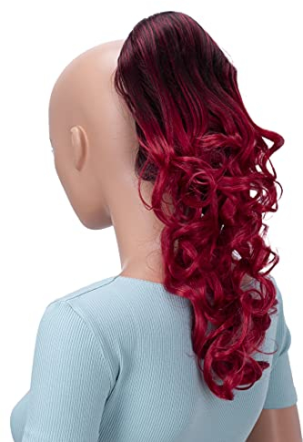 CAISHA 40cm Haarzopf Lily Haarteil mit Butterflyklammer Pferdeschwanz Haarverlängerung Voluminös Gewellt Ombré Rot Mix H145
