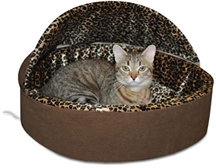 K&H Pet Products Thermo-Kitty-Bett Deluxe beheiztes Katzenbett für den Innenbereich, Mokka/Leopardenmuster, Größe S, 40,6 cm