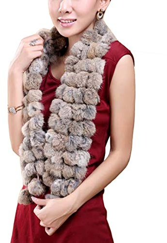 Cheerlife Damen Winter Schal Kragen Pelzkragen Kaninche Pelzschal Fellschal mit Ball Halstuch Hellbraun