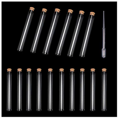 40 Stück Reagenzglas mit Korken,Dancepandas 12 * 100mm/7.5ml Reagenzgläser Kunststoff Transparent,Reagenzgläser für Blumen DIY,Labortisch,Blumenröhrchen mit Einer 0.5 ml Pipette